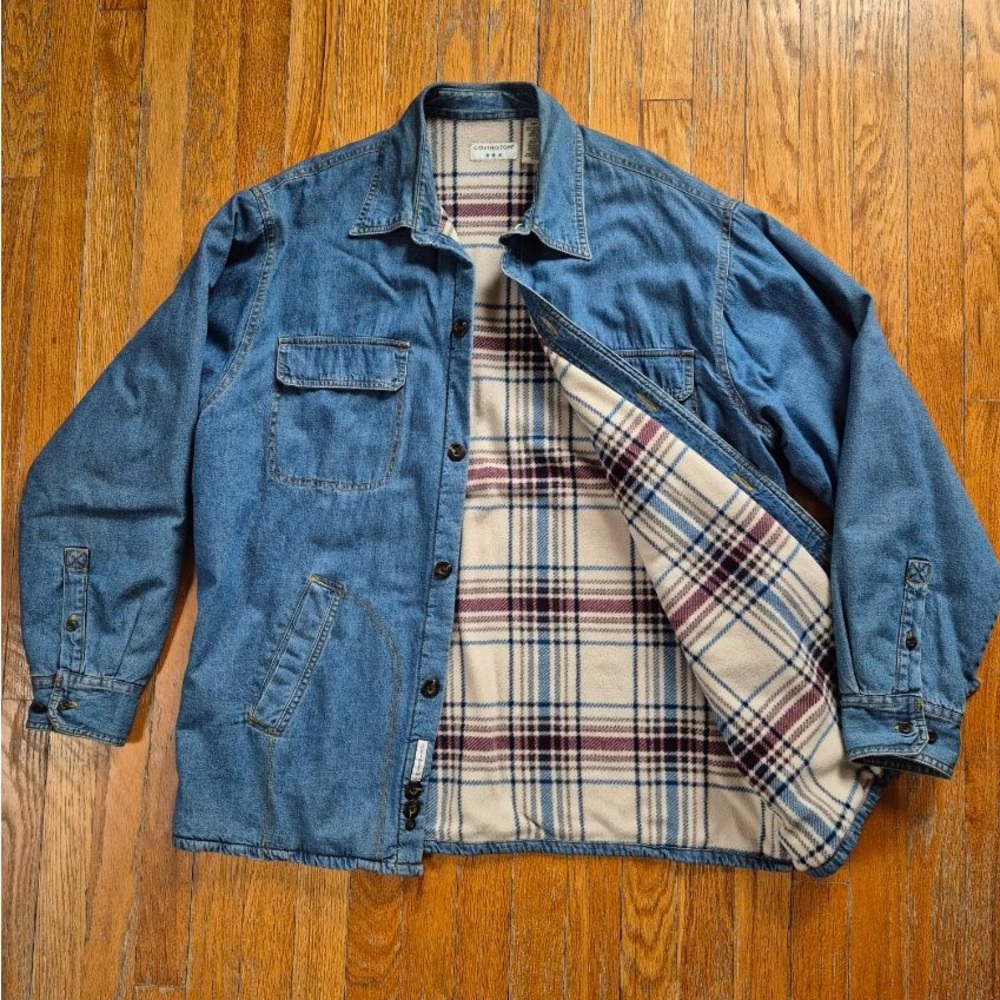 Denim Jacket with Plaid Lining
